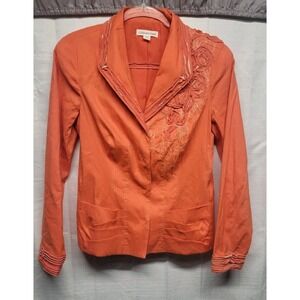 Coldwater Creek Size 6 Orange/Coral Embroidered Rough Edge Flower Blazer Jacket